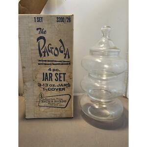 Vintage Anchor Hocking Pagoda 4-pc Stacking Jar Set Crystal Clear w/Box